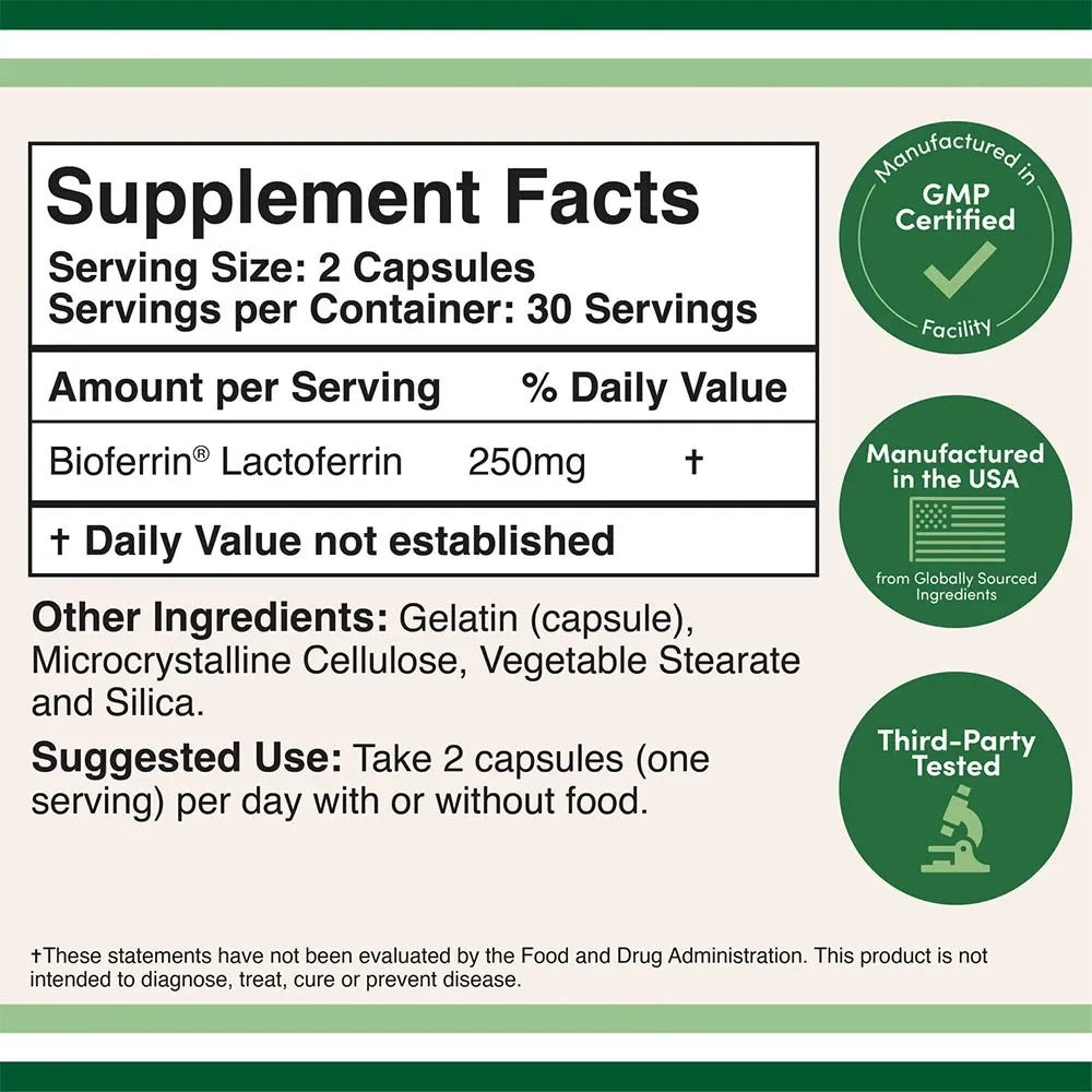 Double Wood Supplements Lactoferrin (60 Capsules) – Obrázok 2
