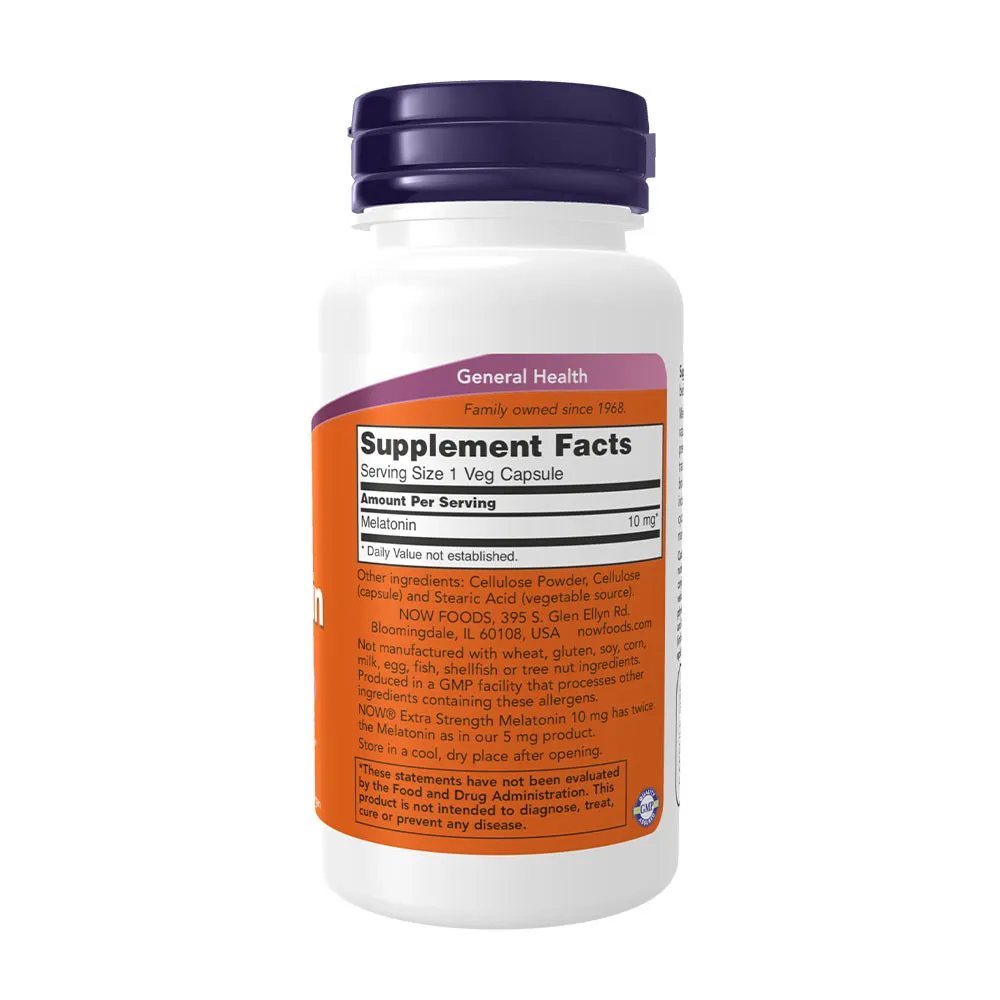 NOW Melatonin 10 mg Extra Strength (100 Veg Capsules) – Obrázok 2