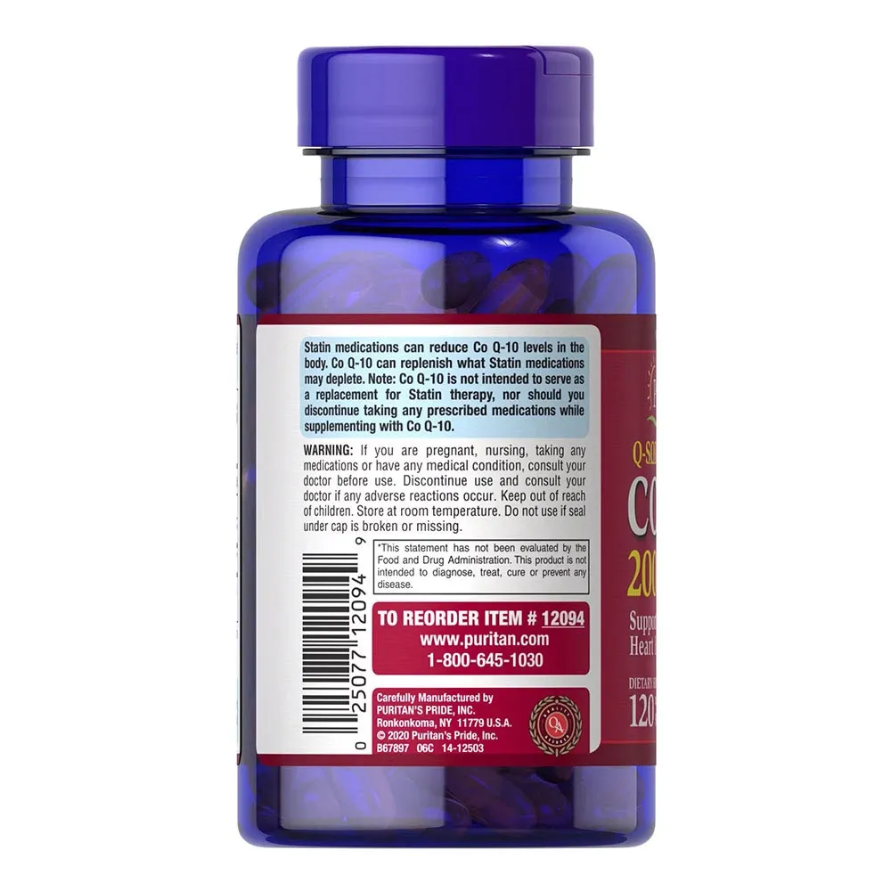 Puritans Pride CO Q-10 200 mg (120 Softgels) – Obrázok 3