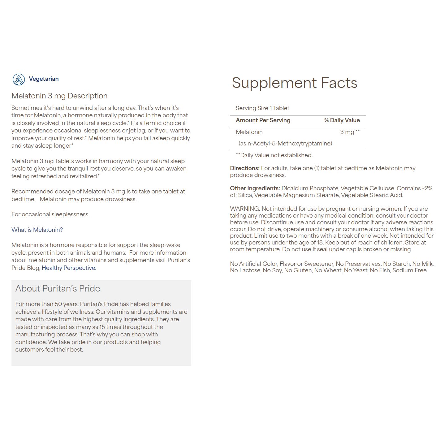 Puritan's Pride Melatonin 3 mg (120 Tablets) – Obrázok 3