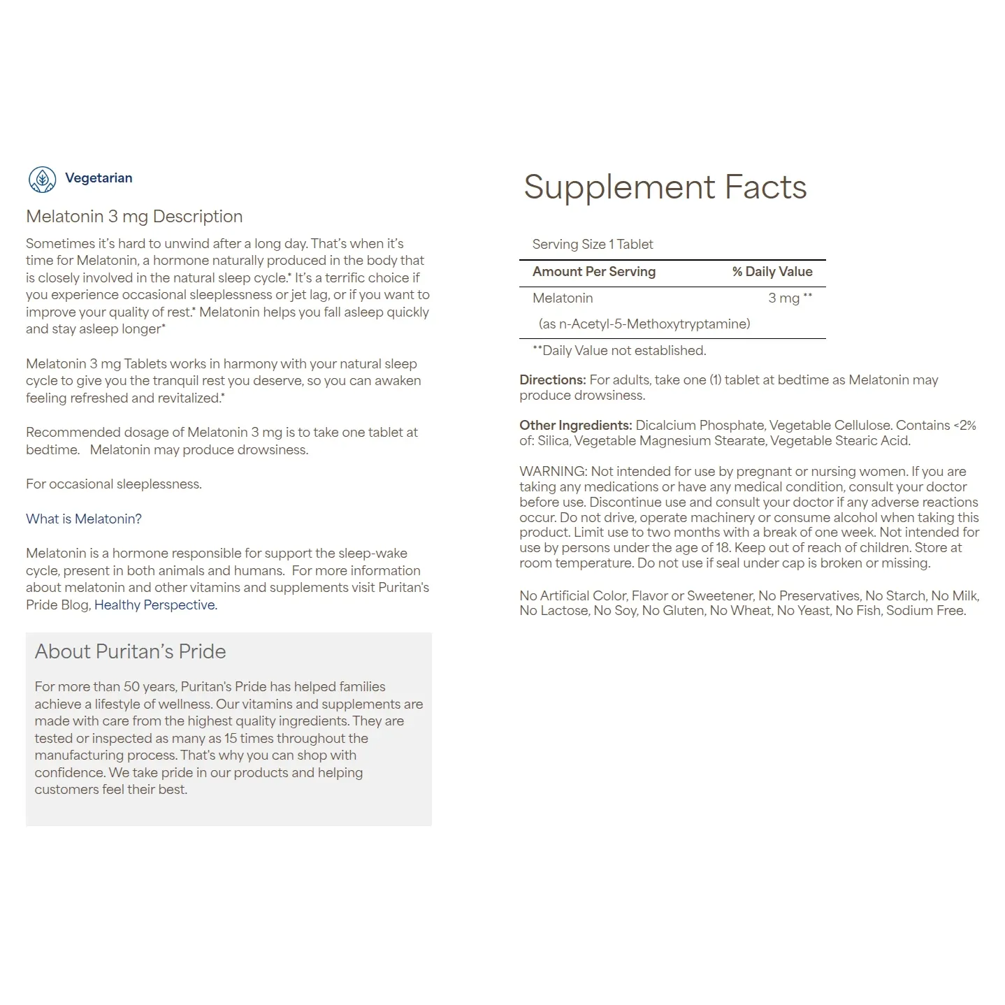 Puritan's Pride Melatonin 3 mg (120 Tablets) – Obrázok 5