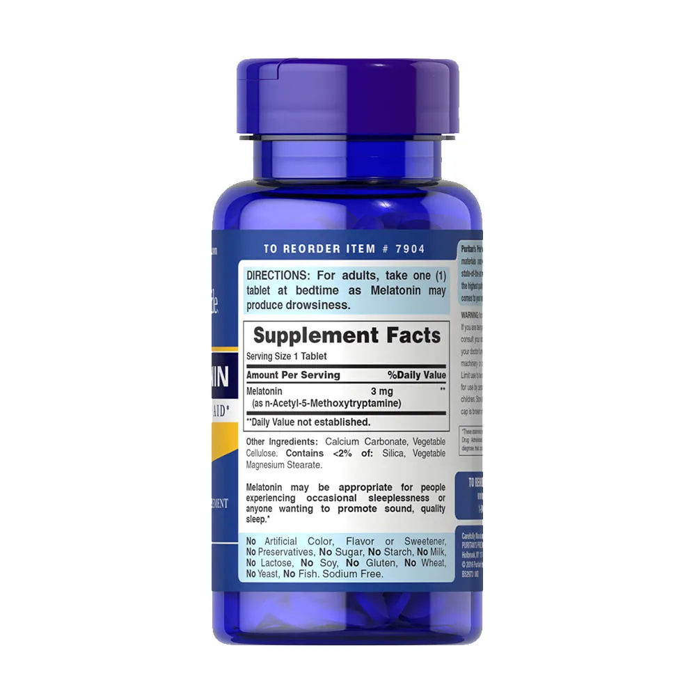 Puritans Pride Melatonin 3 mg (240 Tablets) – Obrázok 4