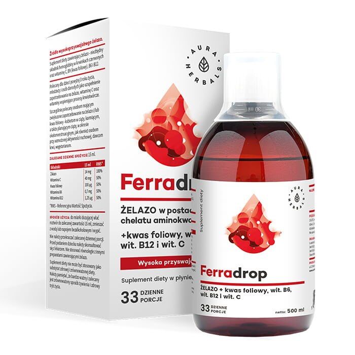 AURA HERBALS Ferradrop, flydende jern + folsyre (500 ml / 16,9 fl. oz.)
