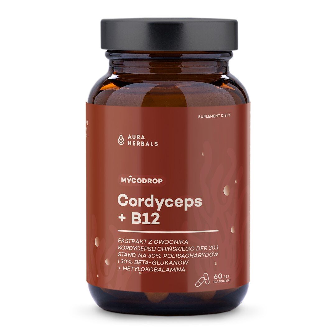 Aura Herbals - Mycodrop Cordyceps 30:1 med B12, 30 % beta-glukan (60 kapsler)
