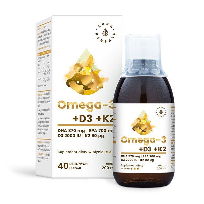 AURA HERBALS Omega-3 -370 DHA / 700 EPA + D3 2000 IU + K2 (200 ml / 6