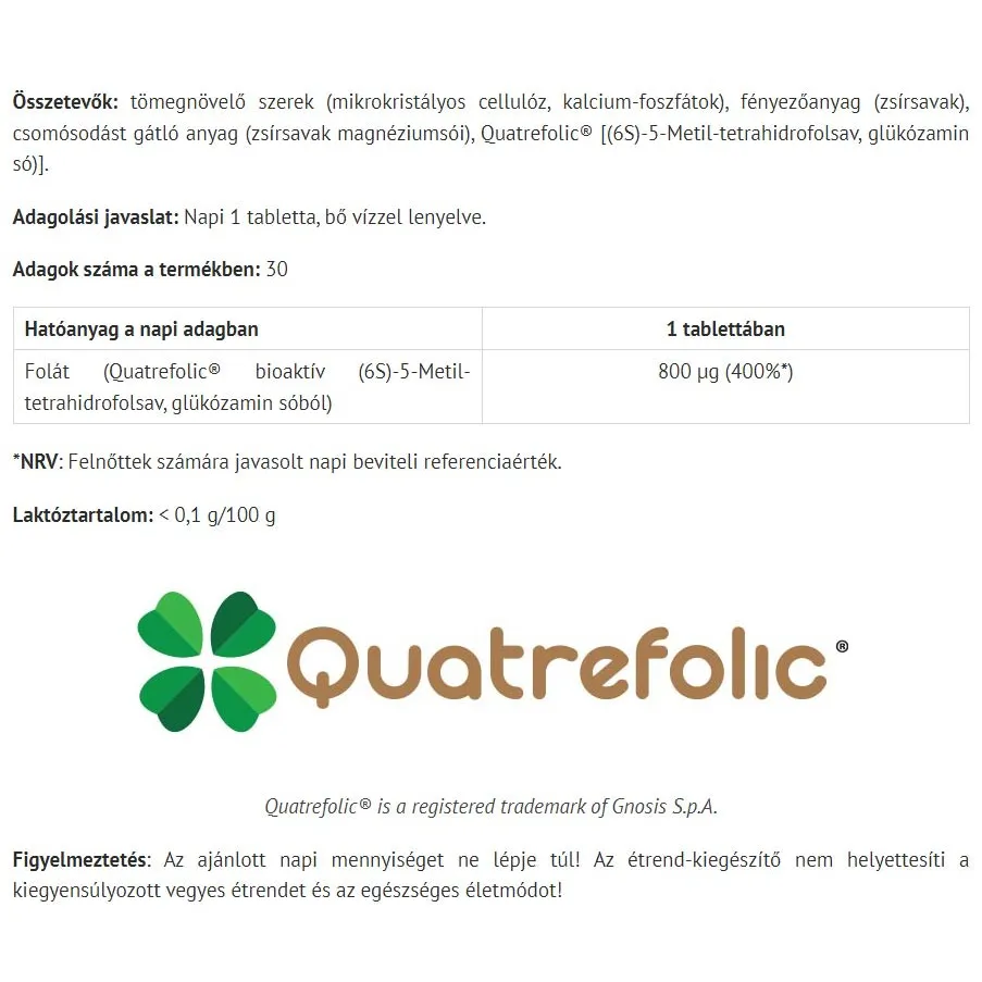 Natur Tanya Bioactive Folate (30 Tablets) – Obrázok 2