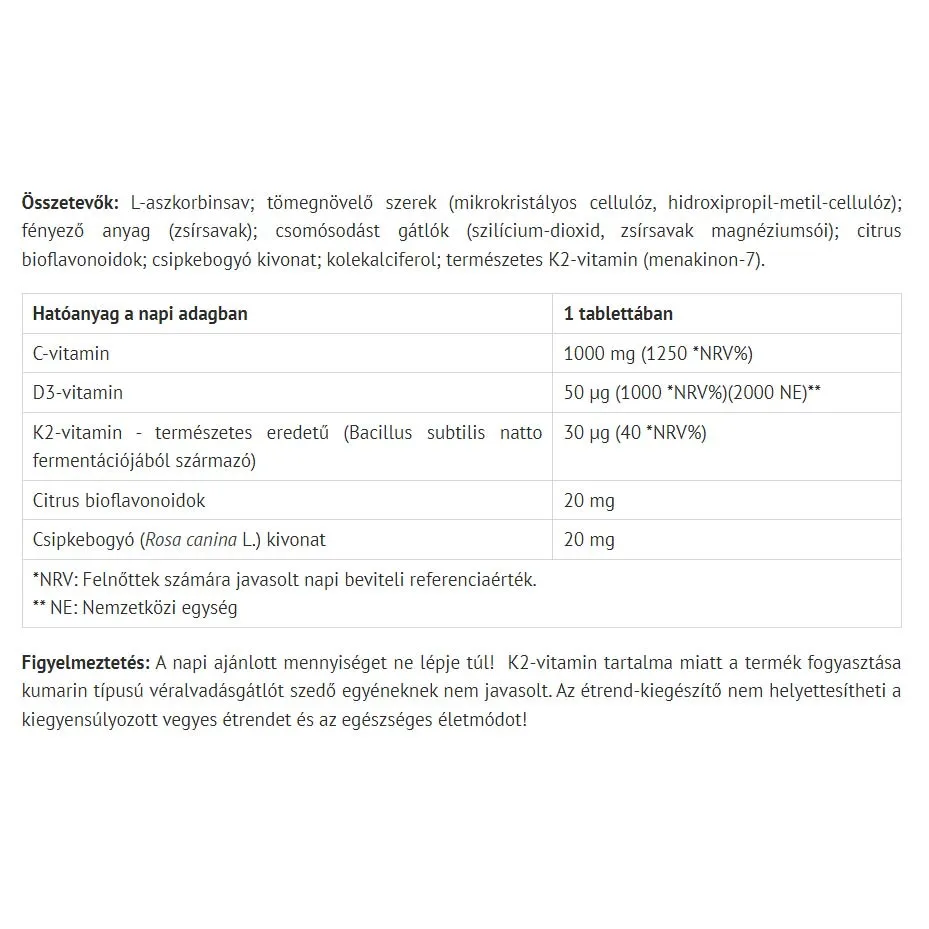Natur Tanya Organic C+D+K (60 Tablets) – Obrázok 2