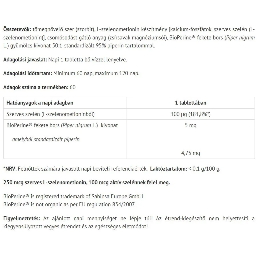 Natur Tanya Selenium Extra (60 Tablets) – Obrázok 2