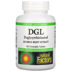 Natural Factors DGL – koreň sladkého drievka bez glycyrrhizínu, 400 mg, 90 žuvateľných tabliet – Viking Supplements