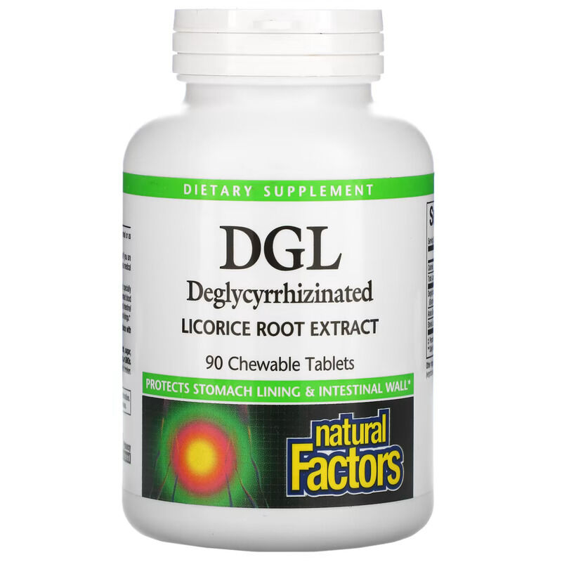 Natural Factors DGL – koreň sladkého drievka bez glycyrrhizínu, 400 mg, 90 žuvateľných tabliet – Viking Supplements