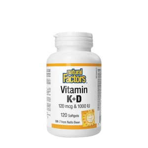 Natural Factors Vitamín K+D 120 mcg a 1000 IU (120 mäkkých kapsúl) – Viking Supplements