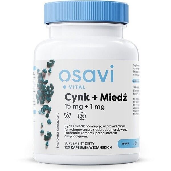 Osavi - Zink + Kobber, 15 mg + 1 mg (120 vcaps)