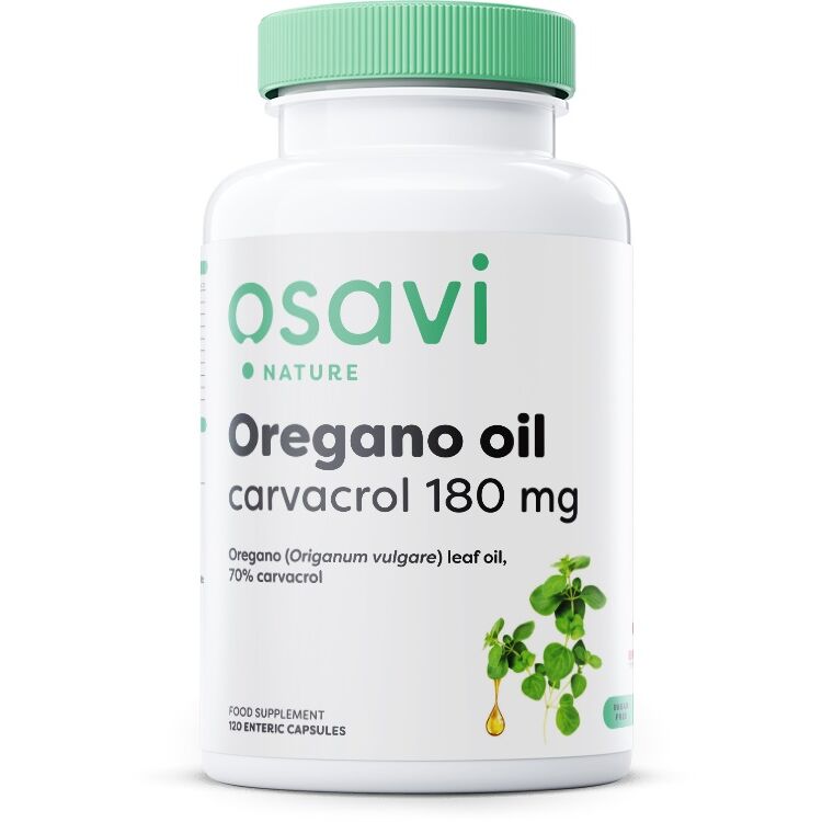 Oreganoolie med carvacrol, 180 mg 120 mavesyrebestandige kapsler