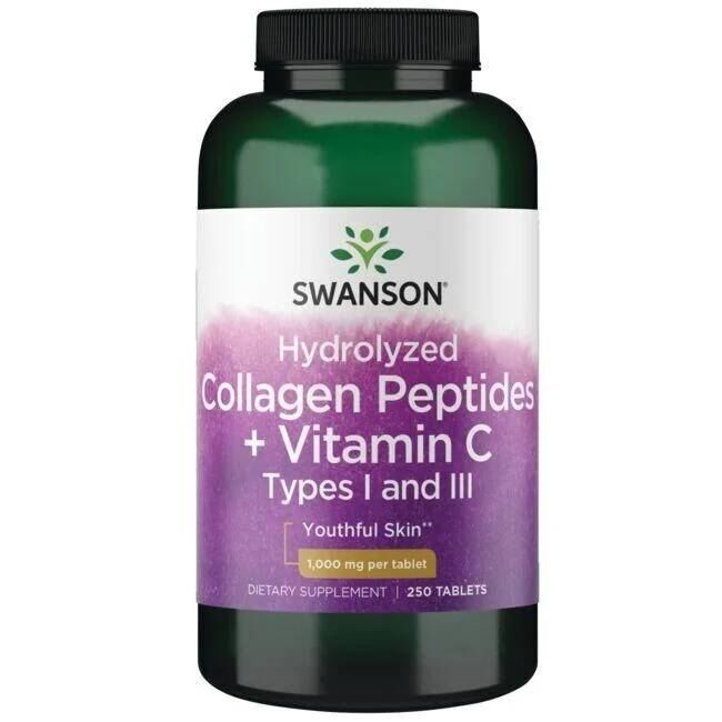 SWANSON Hydrolyseret Kollagen Type I og III + C 250 tabletter