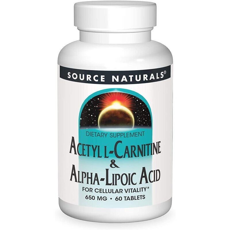 Source Naturals Acetyl-L-karnitín a kyselina alfa-lipoová 650 mg, 60 rastlinných tabliet – Viking Supplements