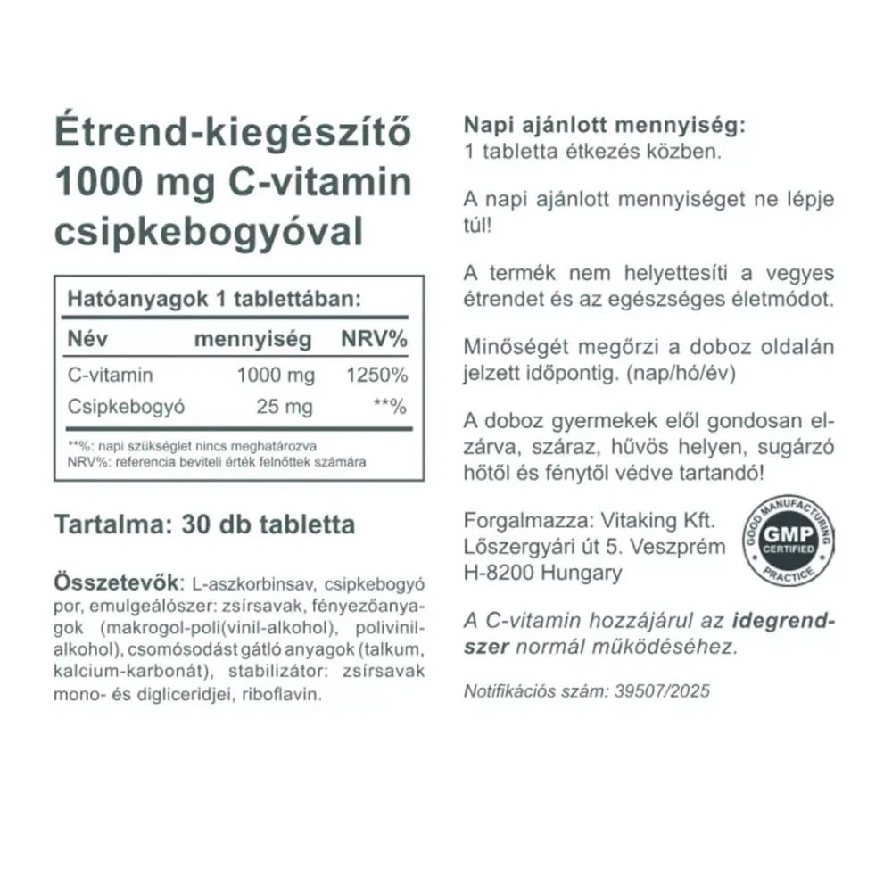 Vitaking C-1000 mg with 25 mg Rosehip (30 Tablets) – Obrázok 2
