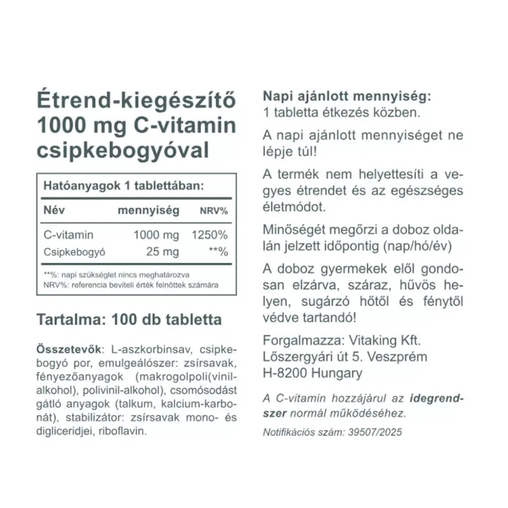 Vitaking C-1000 mg with Rosehip 25mg (100 Tablets) – Obrázok 2