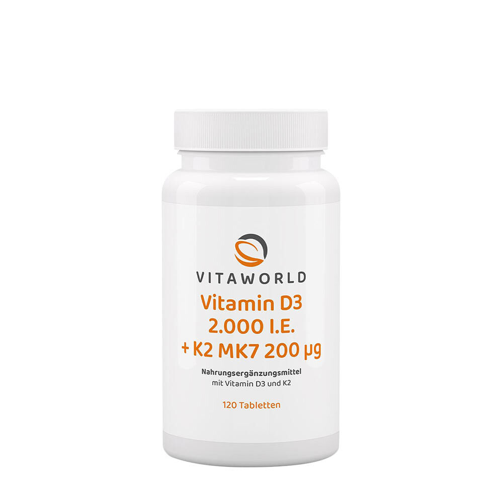 Vitaworld D3-vitamin 2000 IE + K2 MK7 200 mcg (120 tabletter)